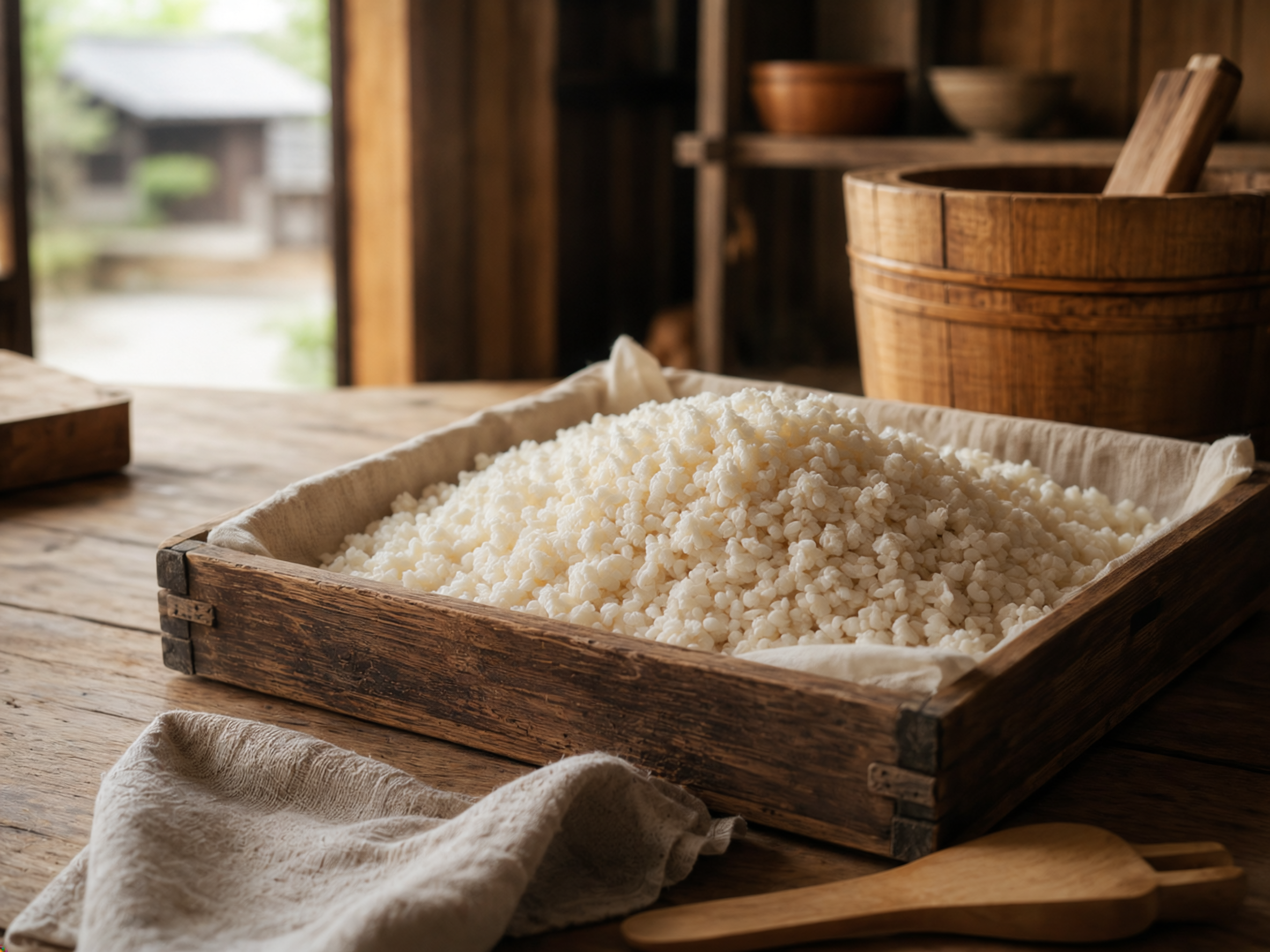 木箱に広げられた米麹